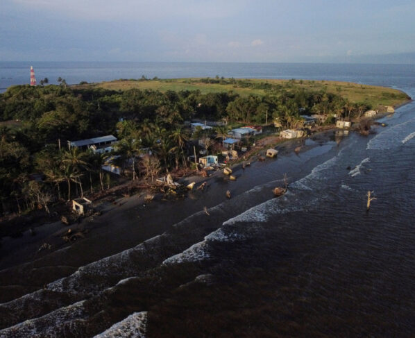 The remains of houses are pictured as rising sea levels destroy homes built along the shoreline, forcing villagers to relocate, in El Bosque, Mexico. REUTERS/Gustavo Graf/File Photo