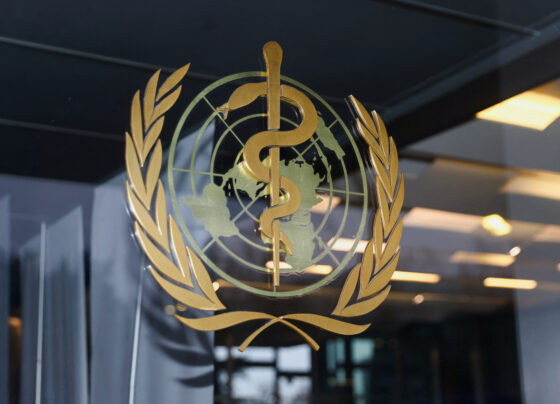 The World Health Organization logo is pictured at the entrance of the WHO building, in Geneva, Switzerland. REUTERS/Denis Balibouse