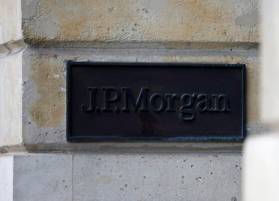 A J.P. Morgan logo is seen outside the JPMorgan bank offices in Paris, France. REUTERS/Sarah Meyssonnier