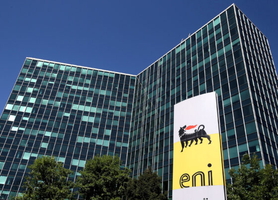 Eni's logo is seen in front of its headquarters in San Donato Milanese, near Milan, Italy. REUTERS/Stefano Rellandini/File Photo