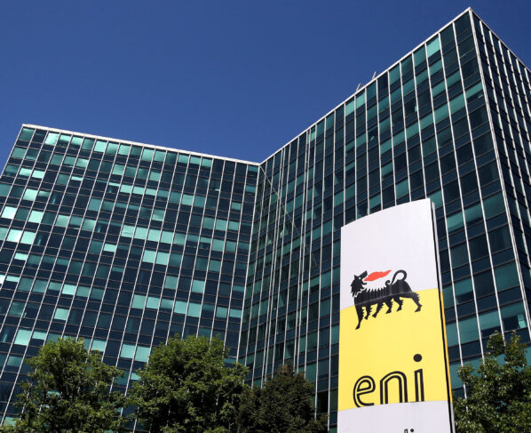 Eni's logo is seen in front of its headquarters in San Donato Milanese, near Milan, Italy. REUTERS/Stefano Rellandini/File Photo