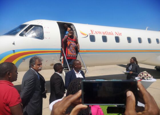 Eswatini Air's plane arriving at the Robert Gabriel Mugabe International Airport in Harare.